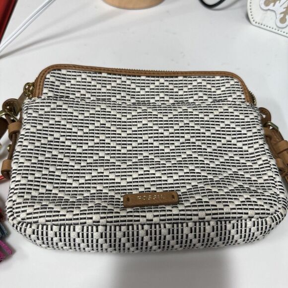 Fossil Handbags - Fossil Tweed and Leather Crossbody Bag Gold Hardware Stripes